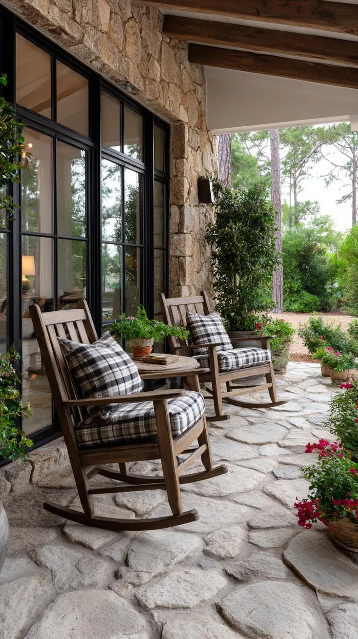 19. Enclosed patio with stone flooring and rocking chairs-0