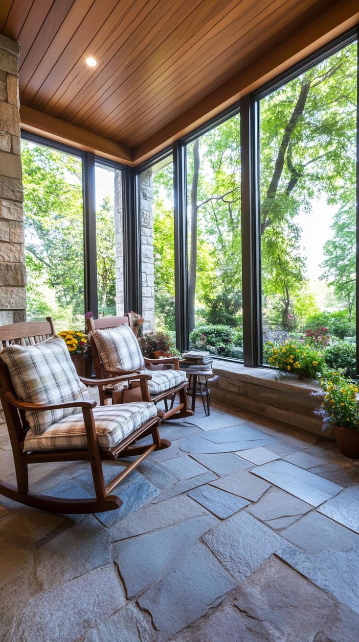 19. Enclosed patio with stone flooring and rocking chairs-1