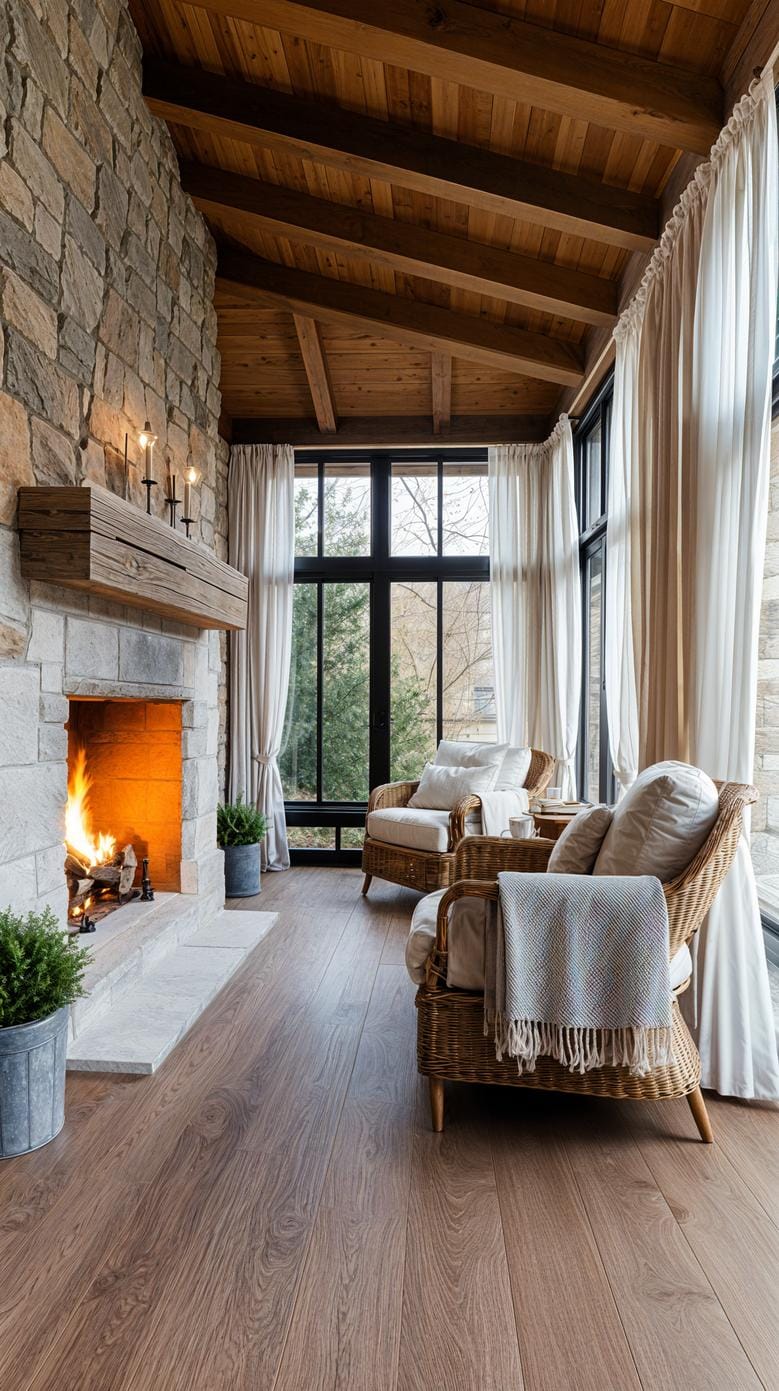 13. Enclosed porch with fireplace and soft drapes-1