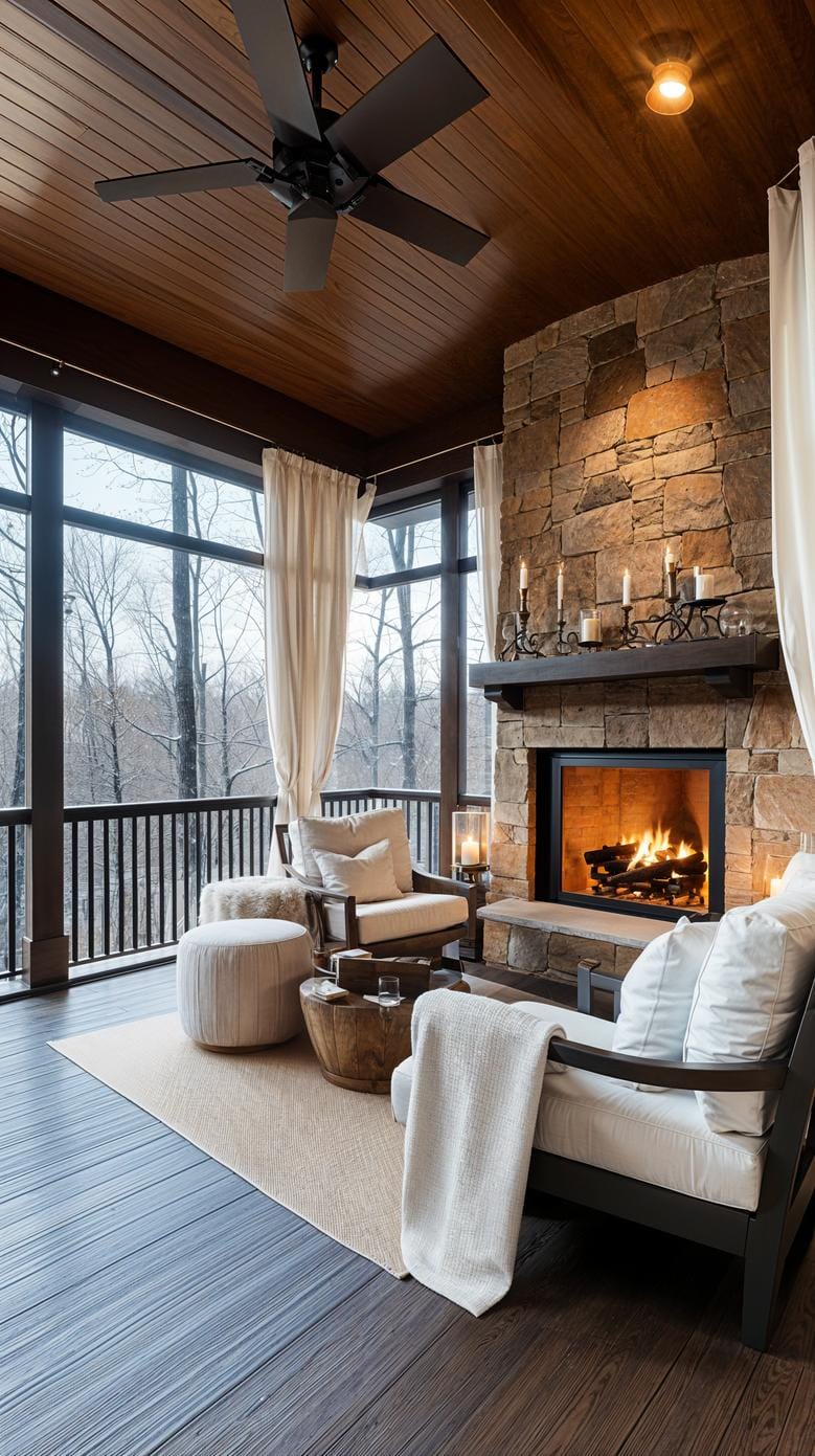 13. Enclosed porch with fireplace and soft drapes-2
