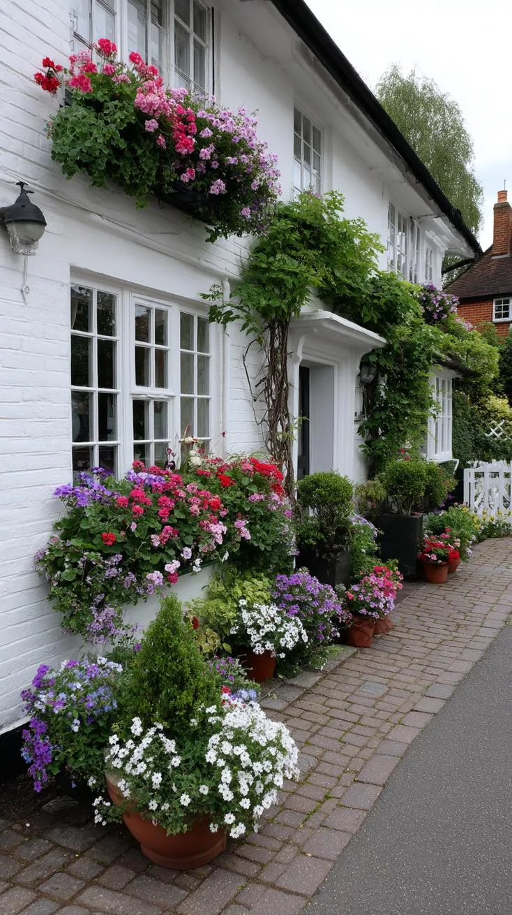 35 Dreamy Cottage Garden Ideas for Timeless Charm 51 21. English cottage with florals at every window-0