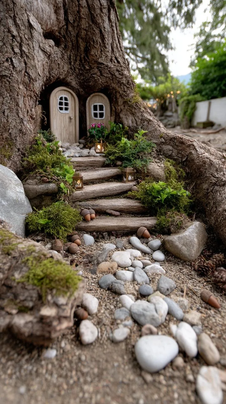 1. Fairy garden built into a hollow tree base-0