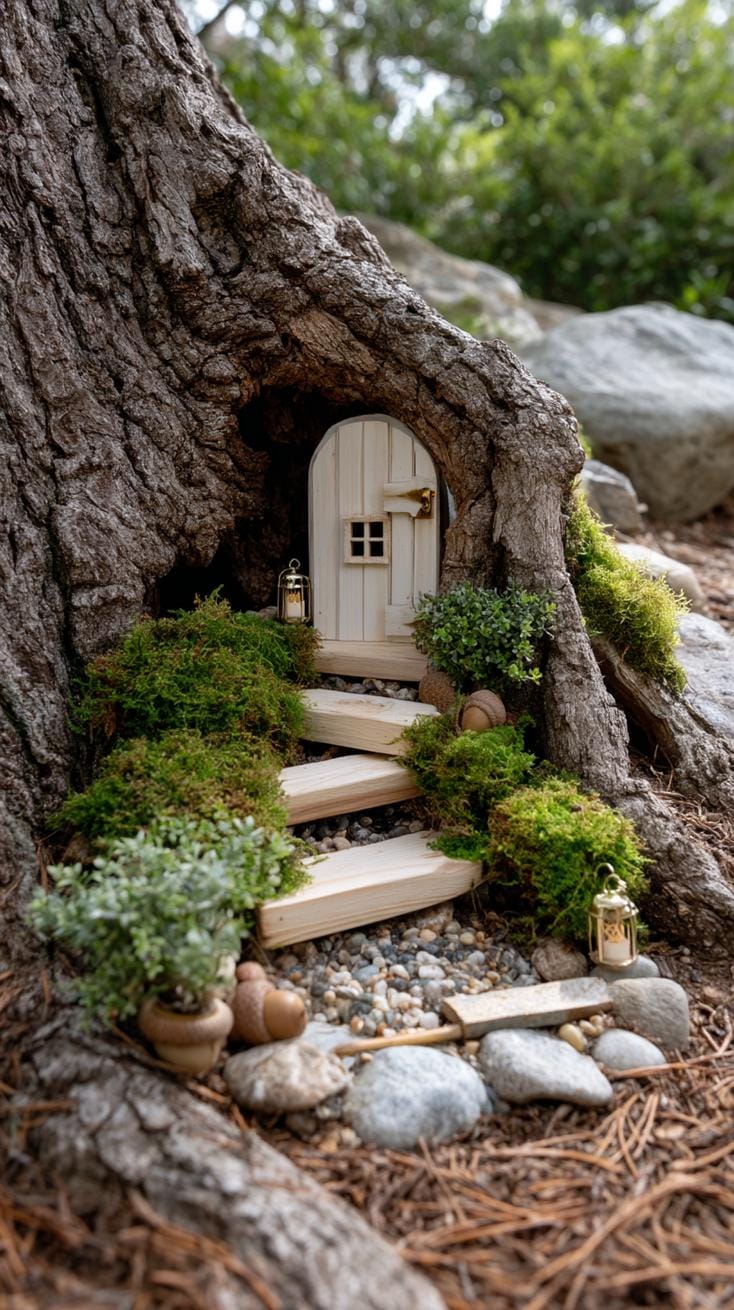 1. Fairy garden built into a hollow tree base-2