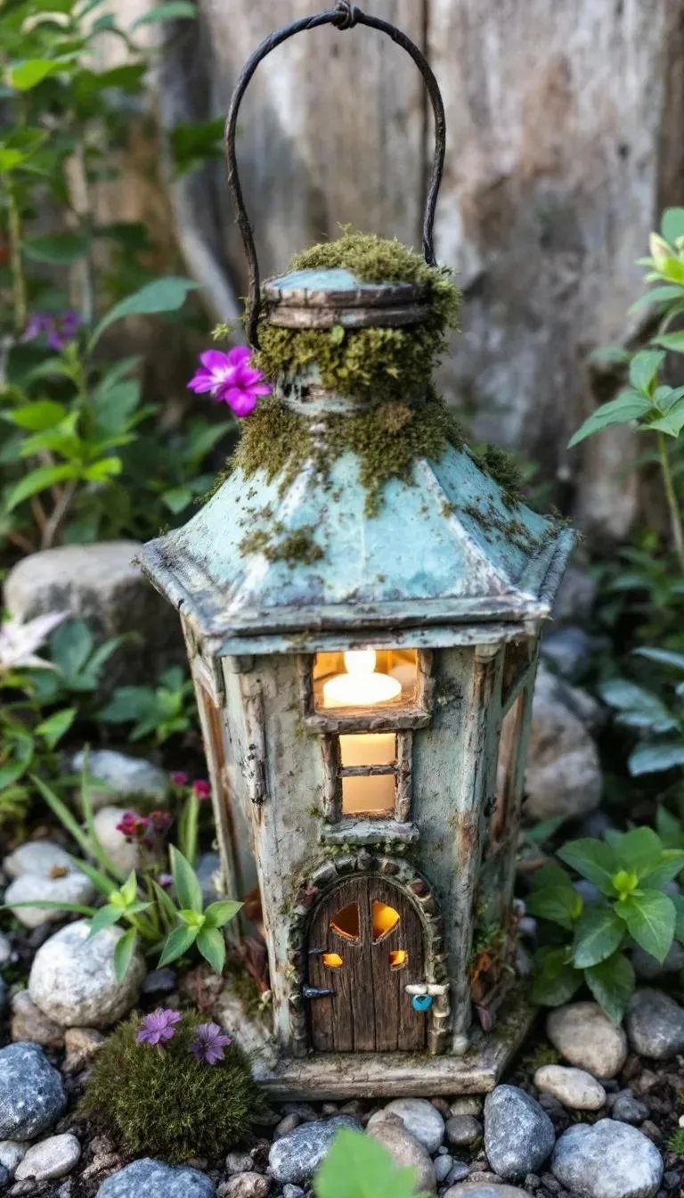 34. Fairy home made from repurposed old lantern-0