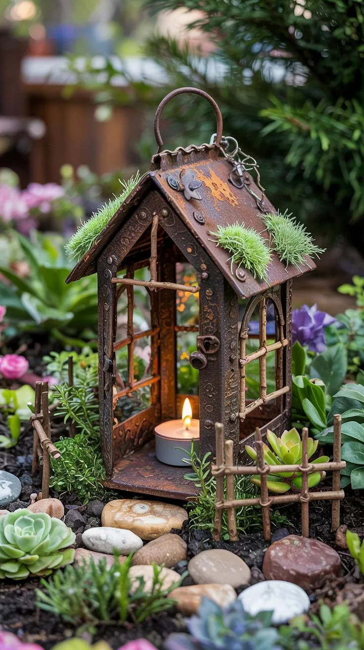 34. Fairy home made from repurposed old lantern-1