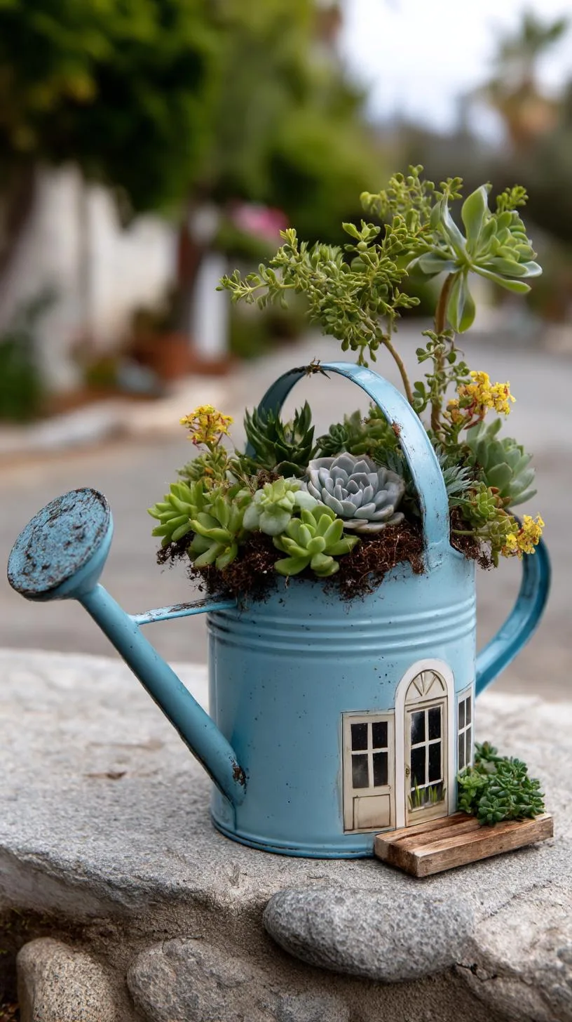 23. Fairy house made inside a watering can planter-0