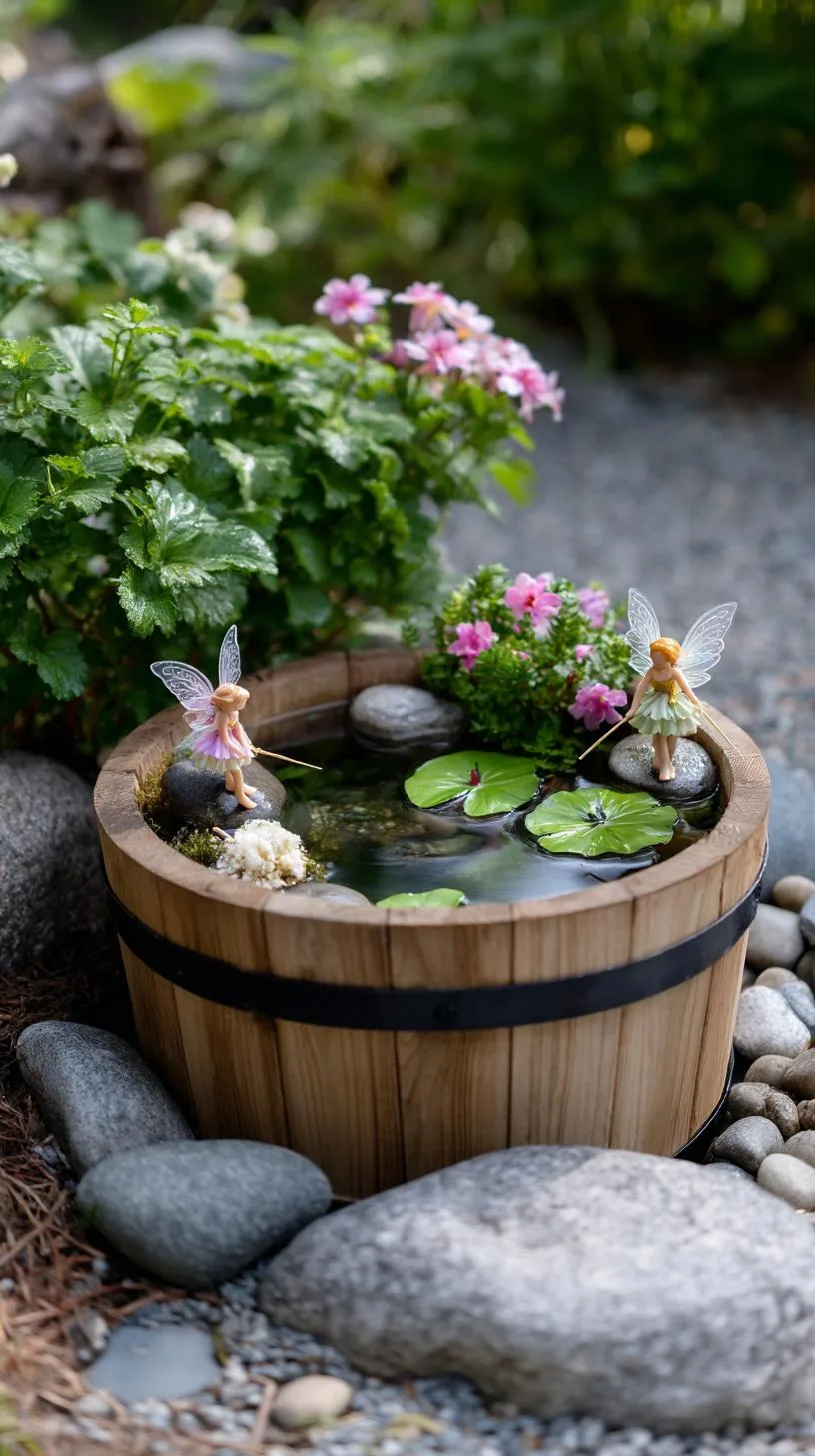 18. Fairy pond in barrel with floating accessories-1