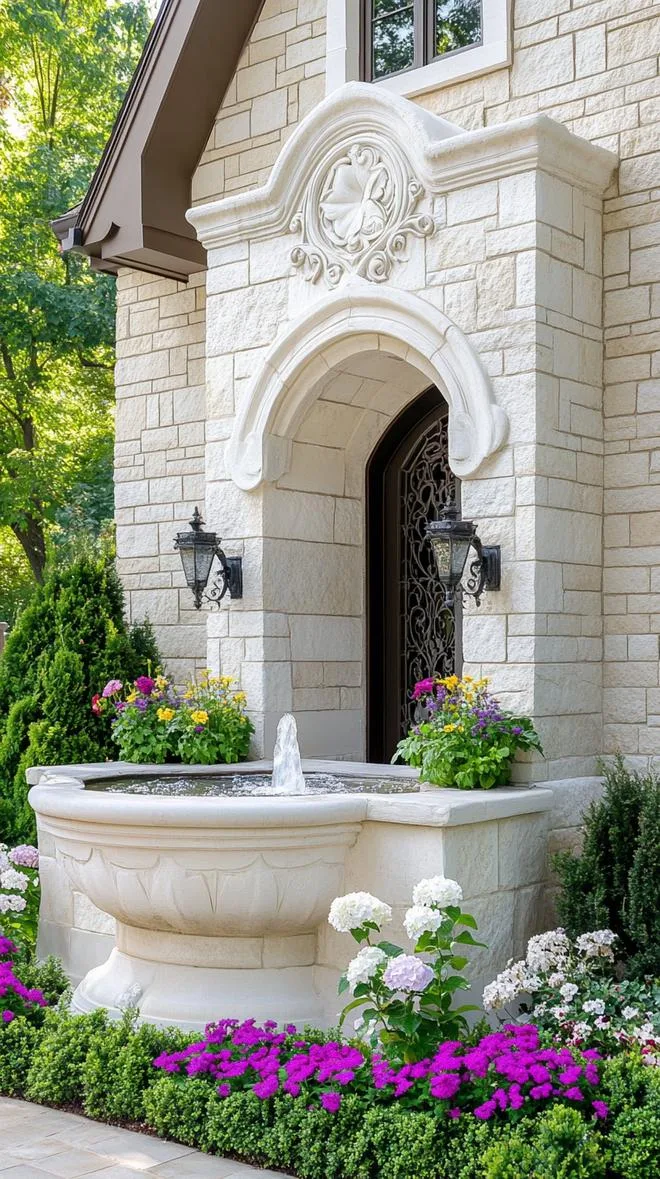 18. Fairy tale stone fountain beyond flowered gate-0