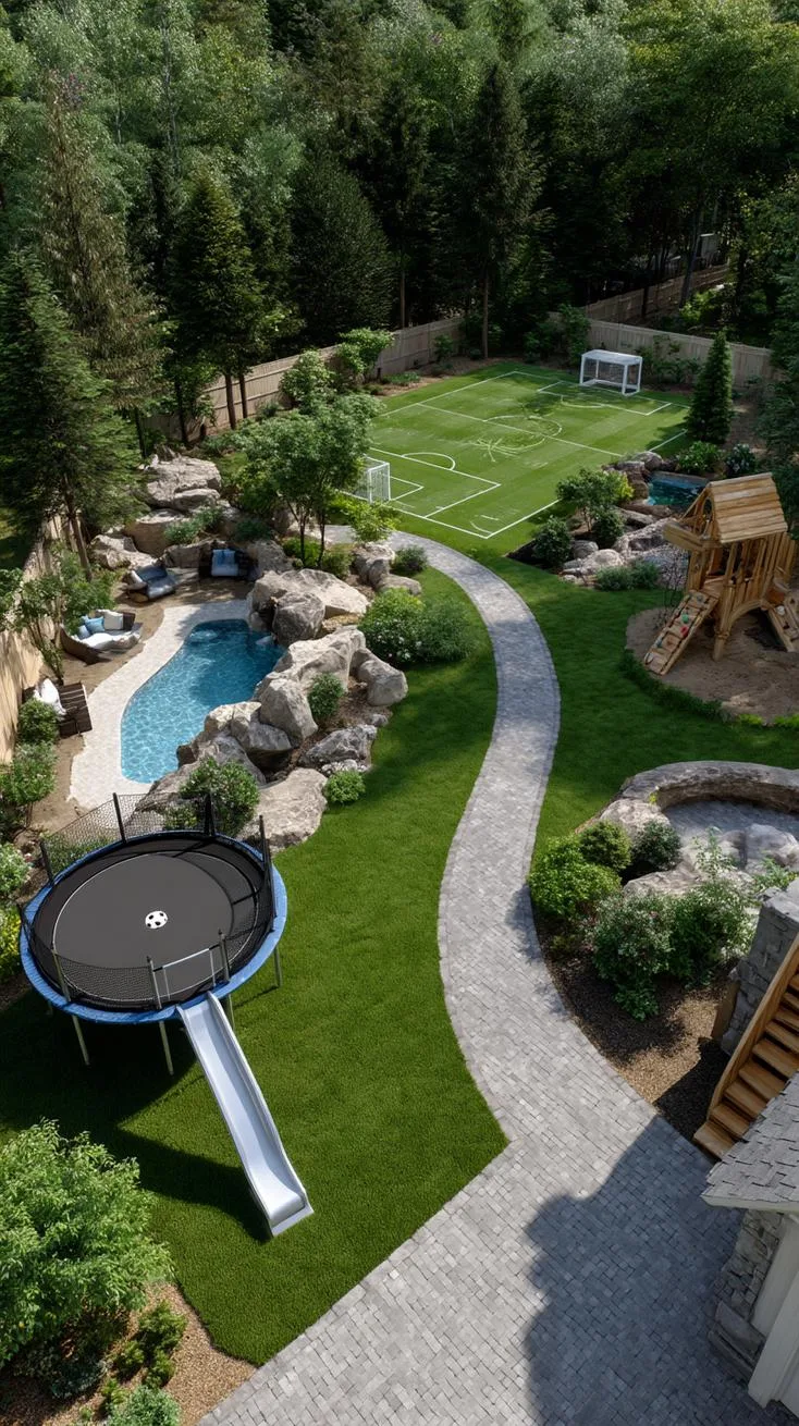 12. Family backyard with trampoline and mini soccer field-0 12. Family backyard with trampoline and mini soccer field-0