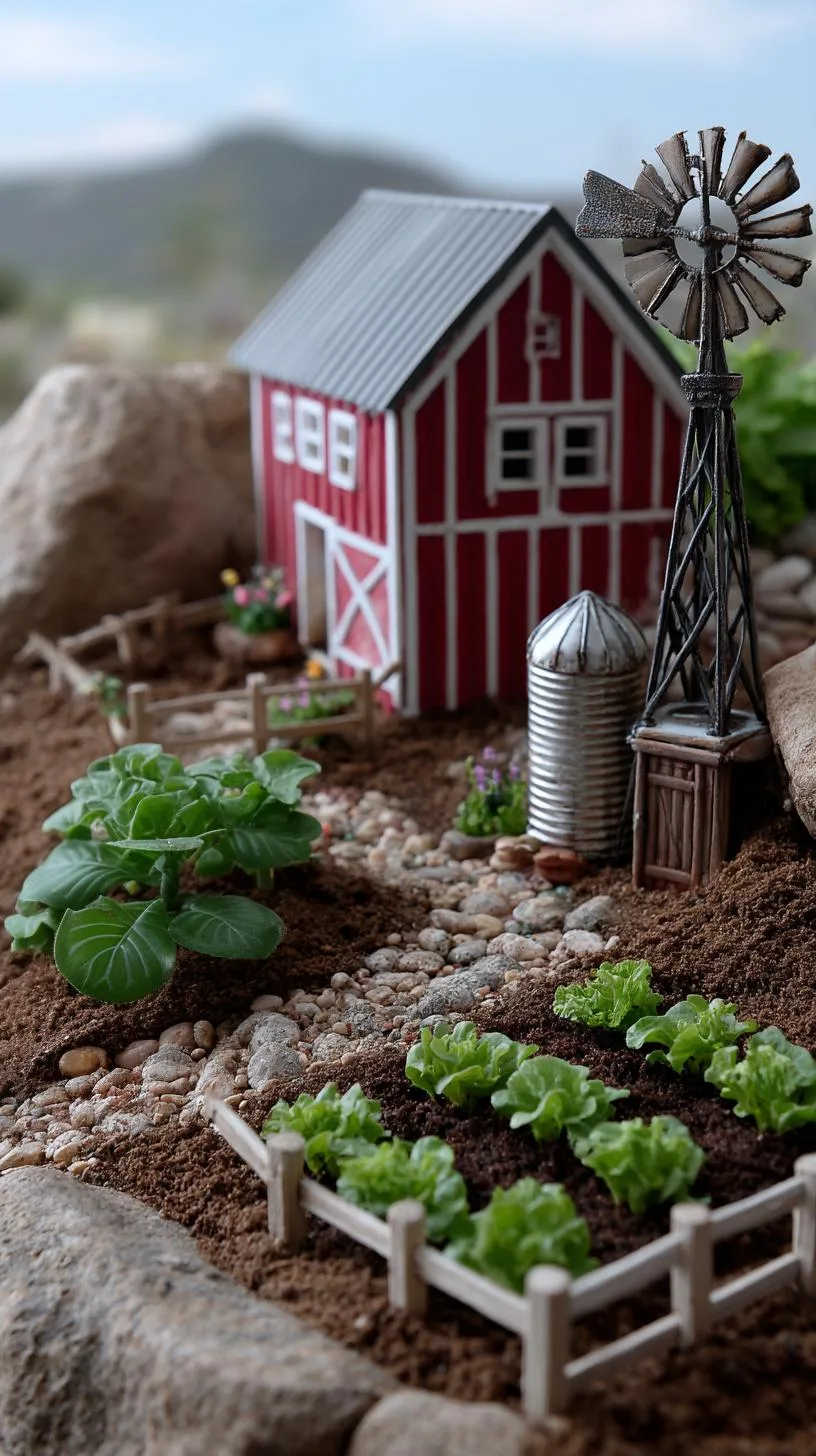21. Farm-style fairy garden with barn and garden plots-1