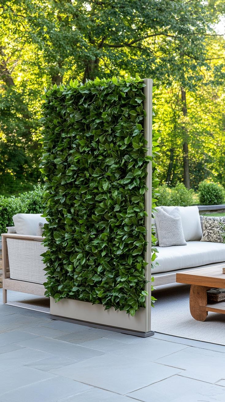 35 Unique Privacy Fence Ideas for a More Private Backyard 66 26. Faux ivy expandable privacy screen for patio-1