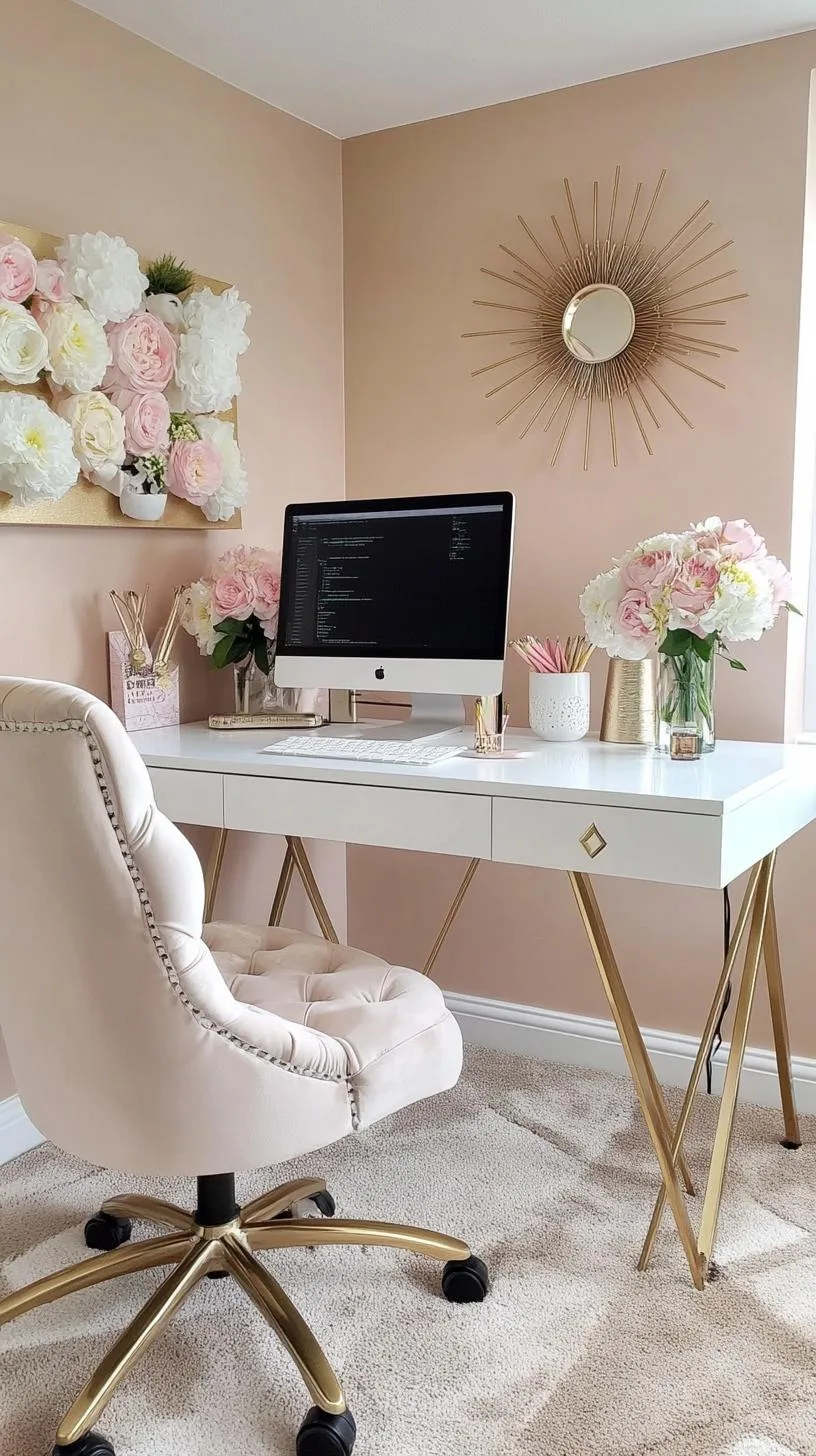5. Feminine workspace with soft pink and gold decor-0