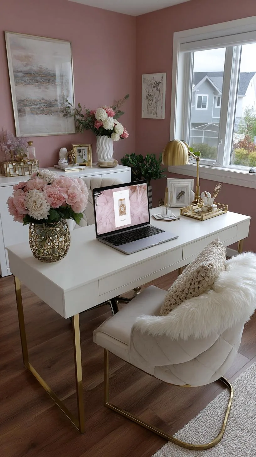 5. Feminine workspace with soft pink and gold decor-1