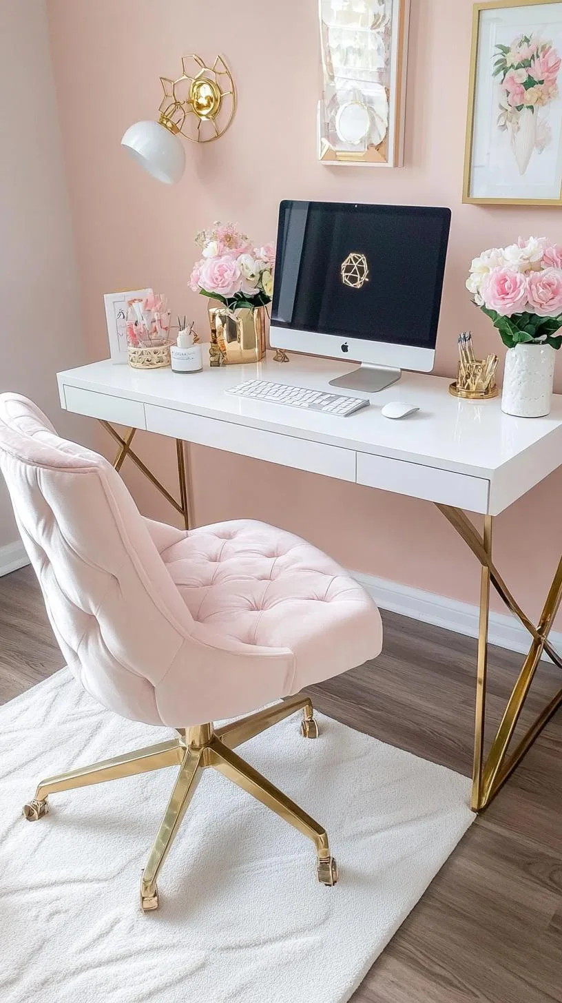 5. Feminine workspace with soft pink and gold decor-2