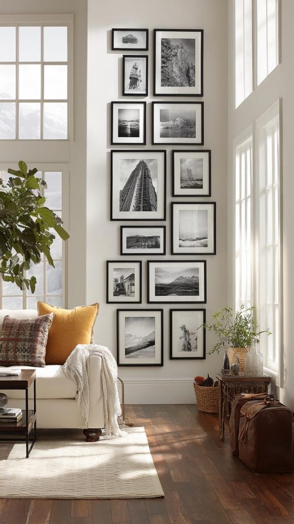 Living Room 8 3. Floor to ceiling column made of a tall narrow vertical row of photos-1