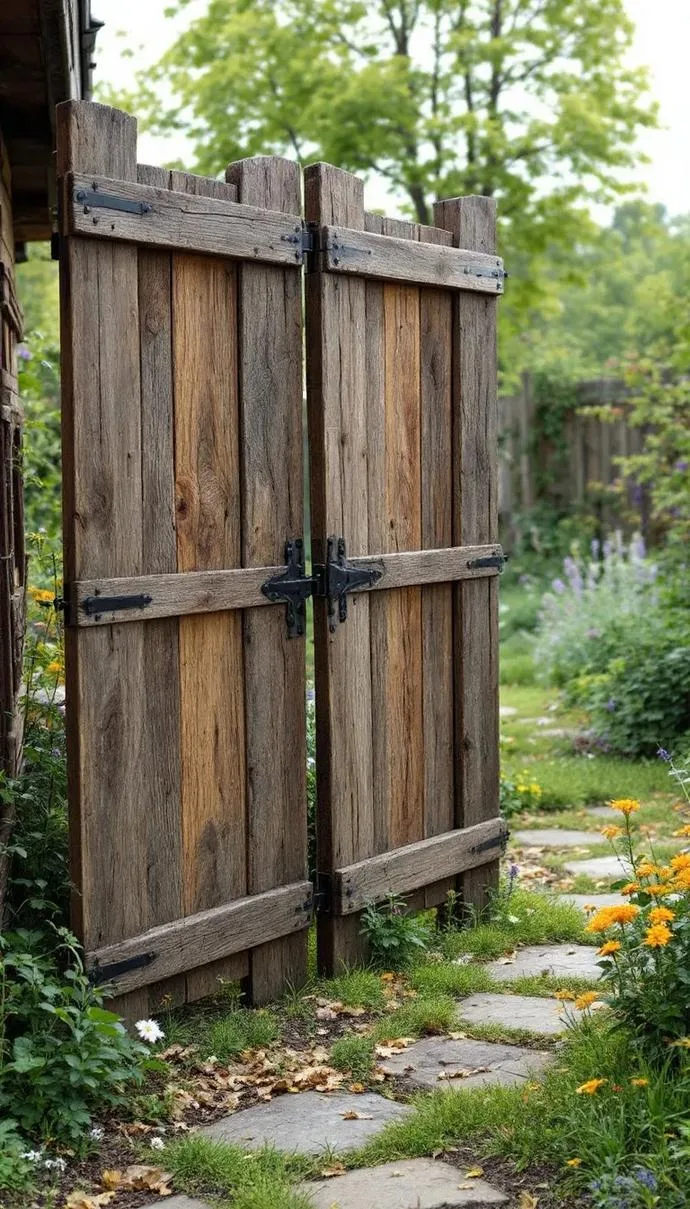 35. Freestanding rustic wooden privacy screen with hinges-0