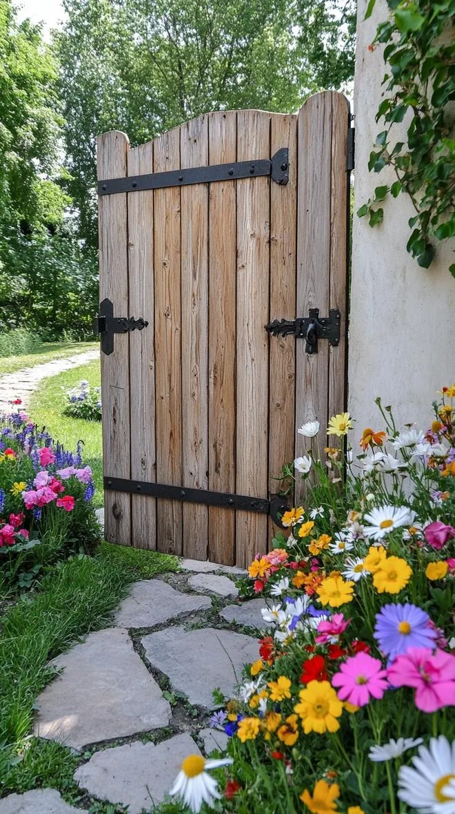 35. Freestanding rustic wooden privacy screen with hinges-1