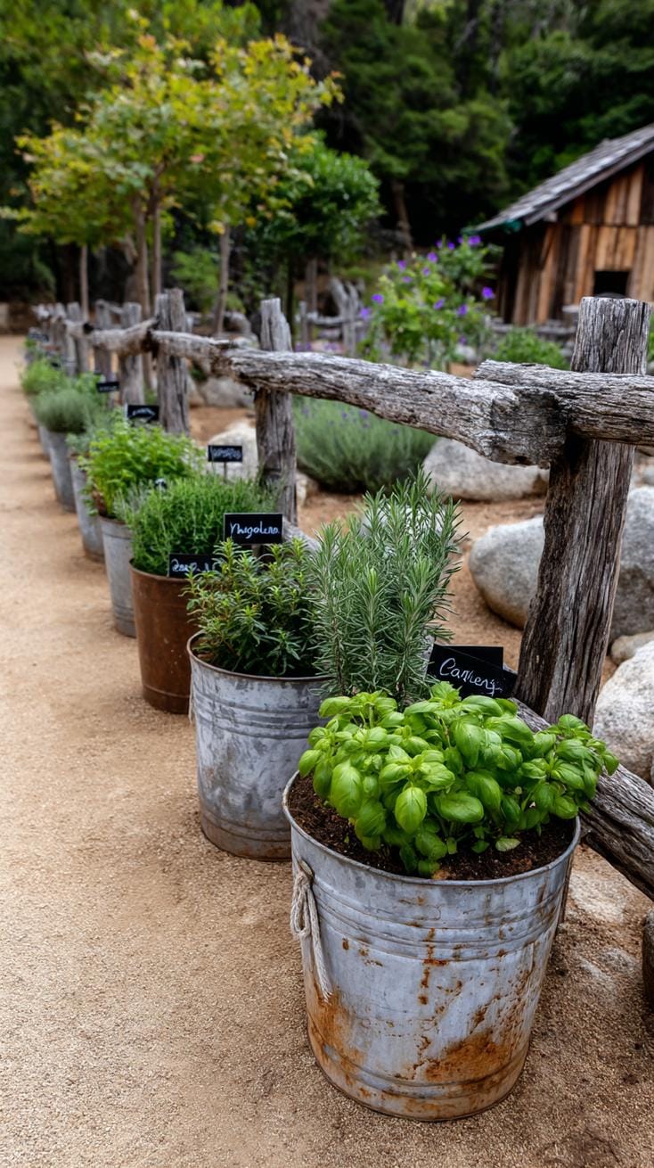 29 Vintage Garden Decor Ideas That Bring Rustic Charm Outdoors 78 19. Galvanized buckets used as herb garden stations-0