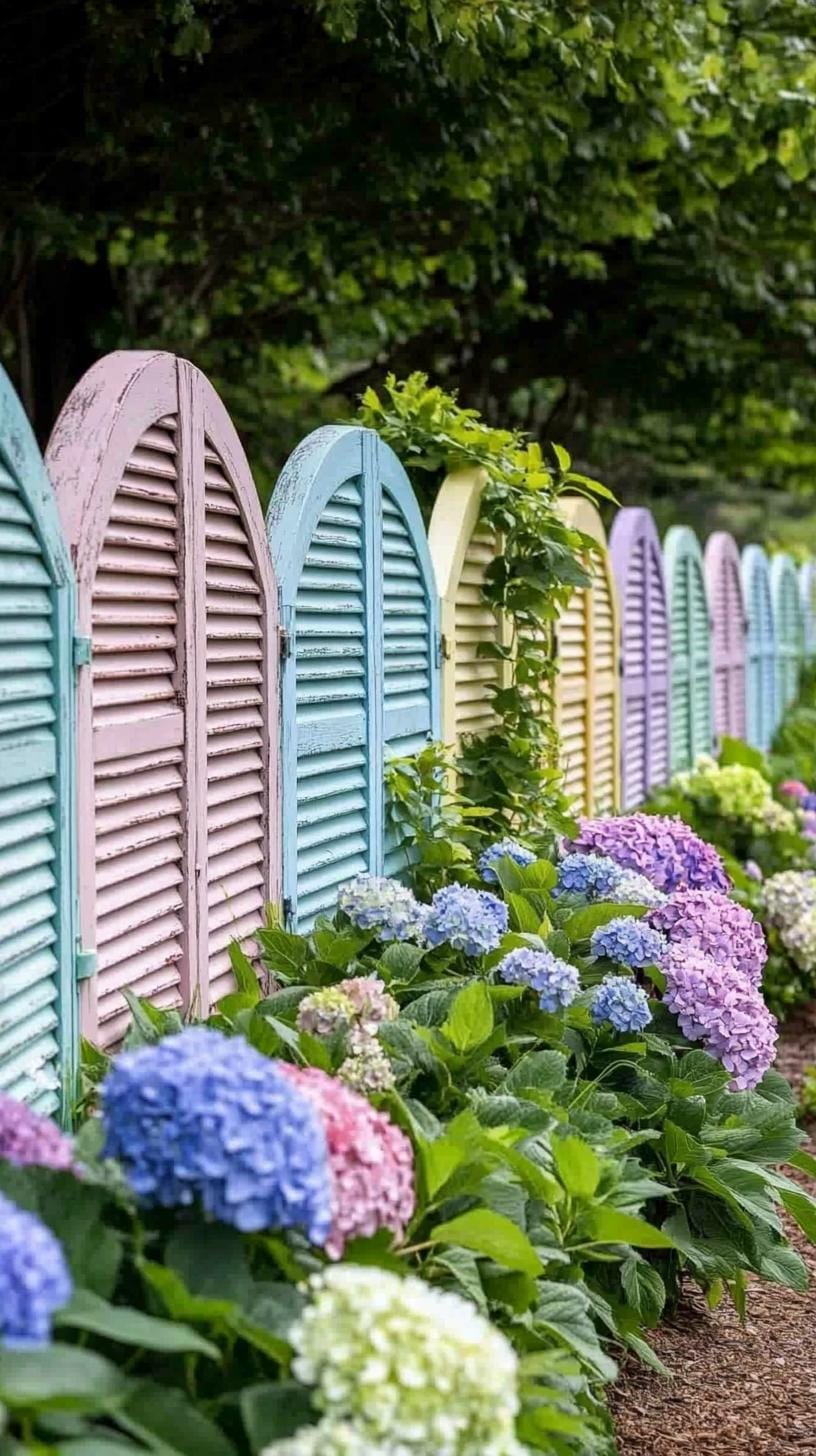 29 Vintage Garden Decor Ideas That Bring Rustic Charm Outdoors 59 14. Garden fence made from antique shutter panels-0