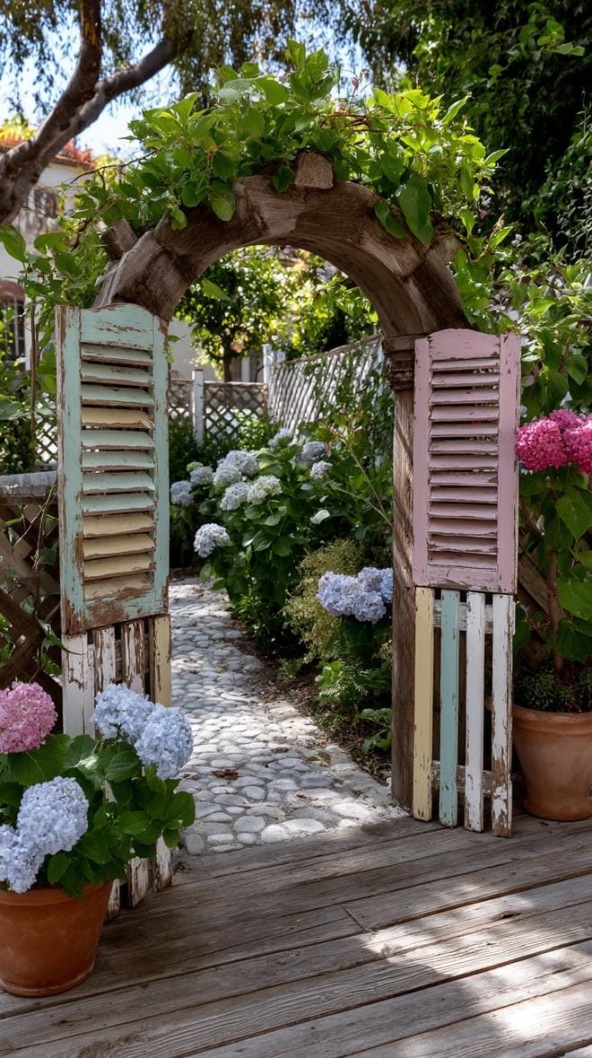 29 Vintage Garden Decor Ideas That Bring Rustic Charm Outdoors 60 14. Garden fence made from antique shutter panels-1