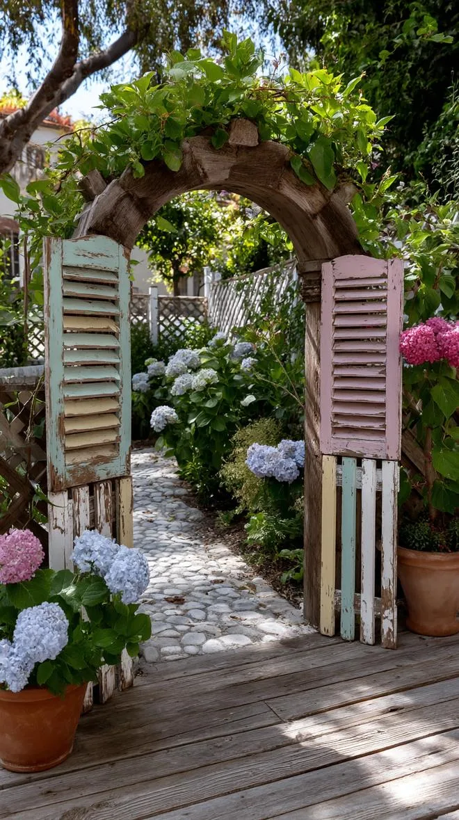29 Vintage Garden Decor Ideas That Bring Rustic Charm Outdoors 59 14. Garden fence made from antique shutter panels-1