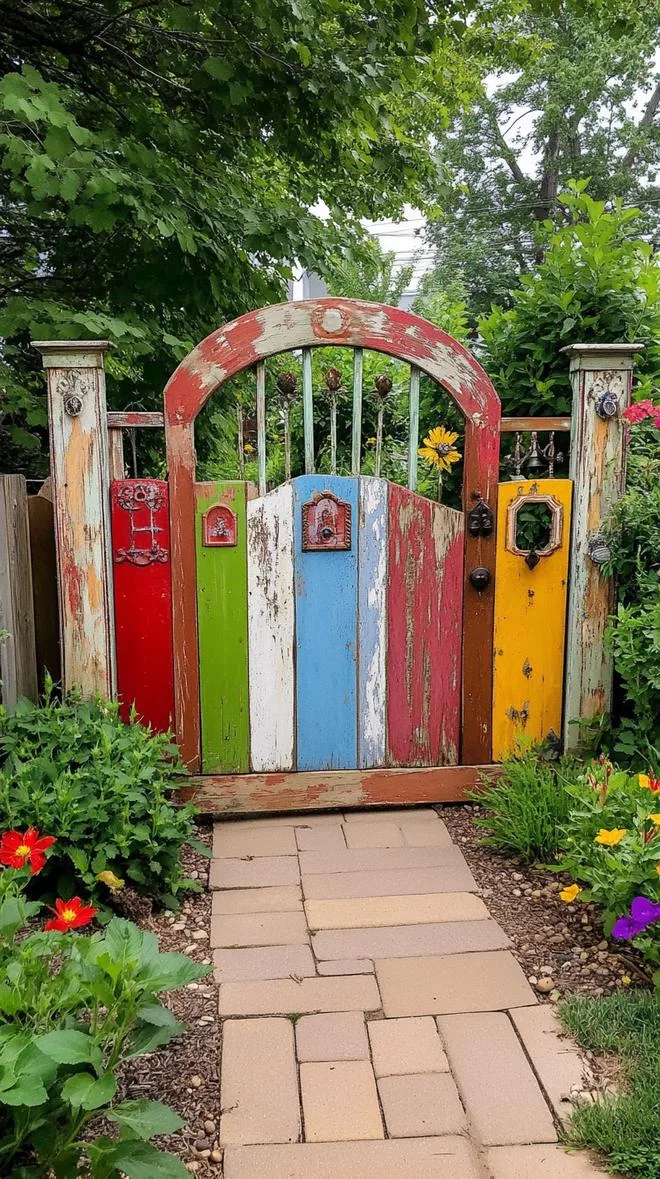 37 Whimsical Garden Ideas for a Magical Backyard 69 27. Garden gate made of mismatched vintage doors-0
