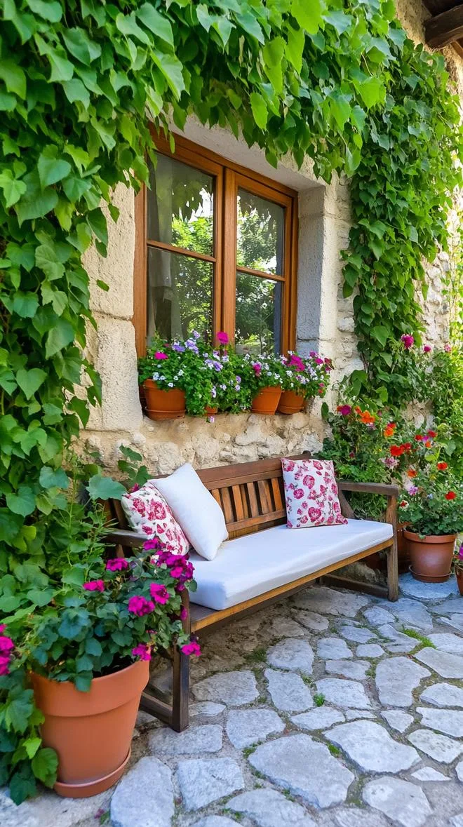 25. Garden hideaway with ivy-covered rustic wall-1