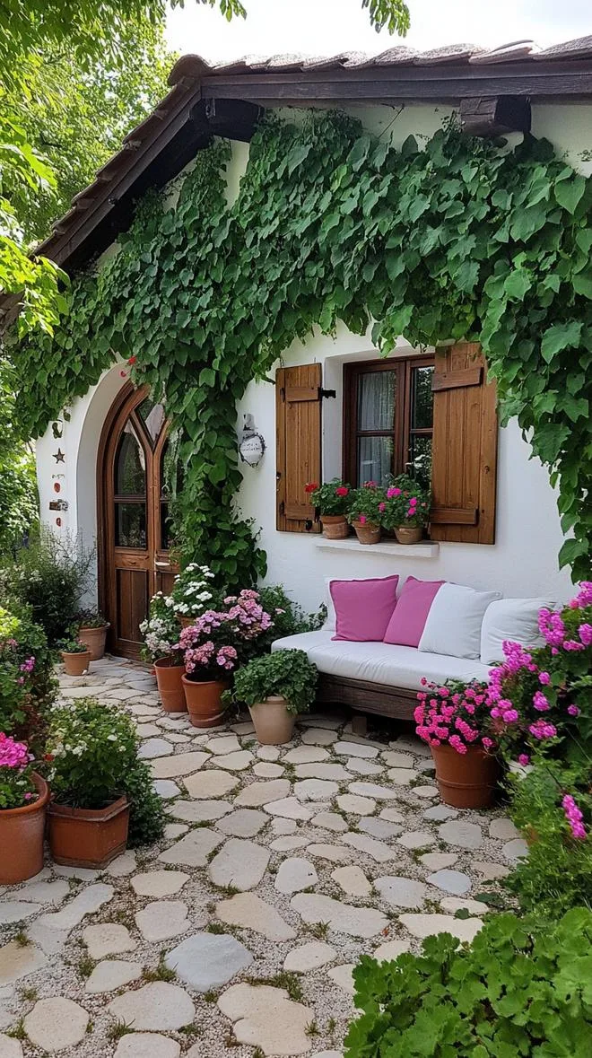 25. Garden hideaway with ivy-covered rustic wall-2