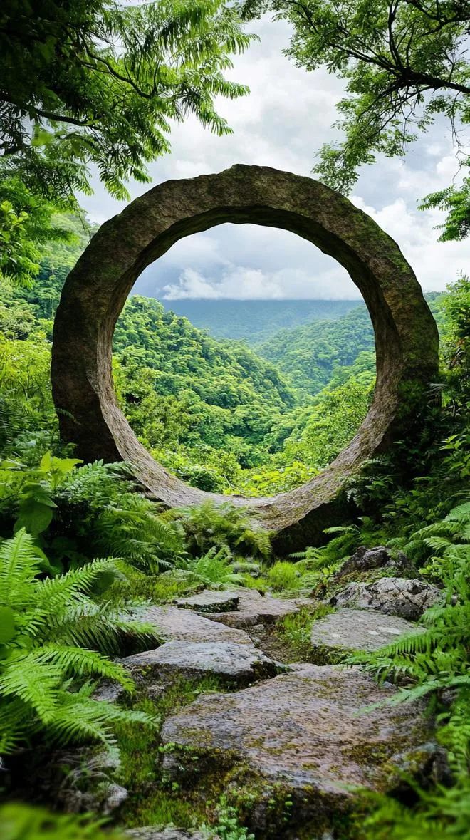 14. Giant circular stone arch among jungle ferns-0