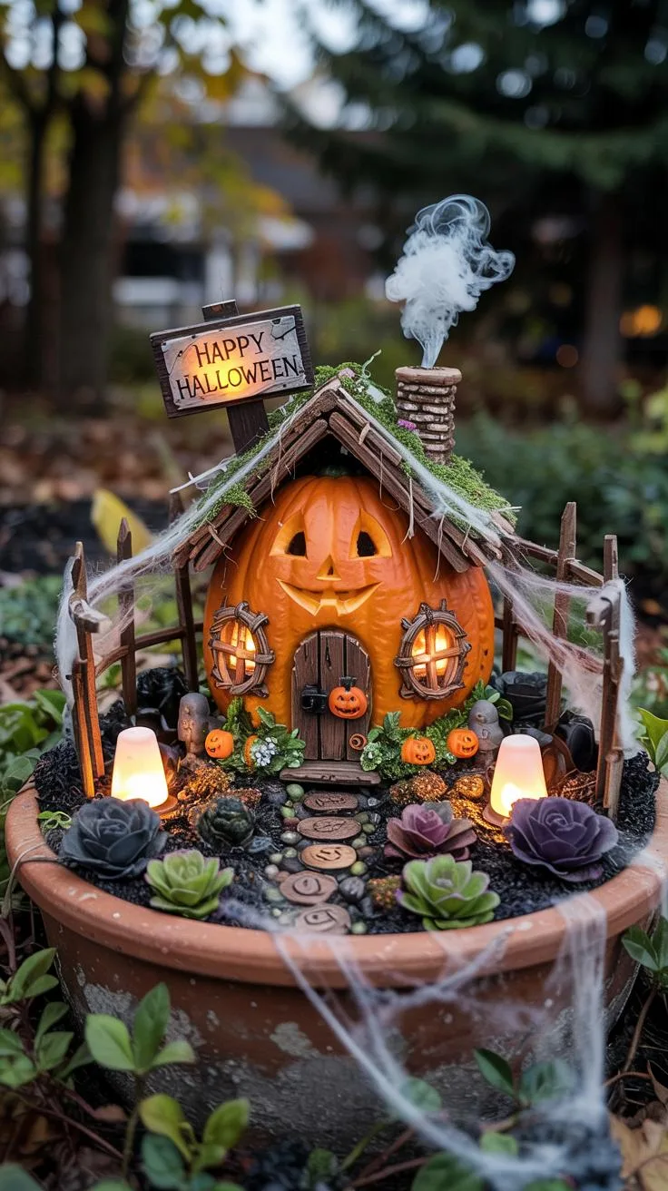 27. Halloween fairy village with pumpkins and dark tones-0