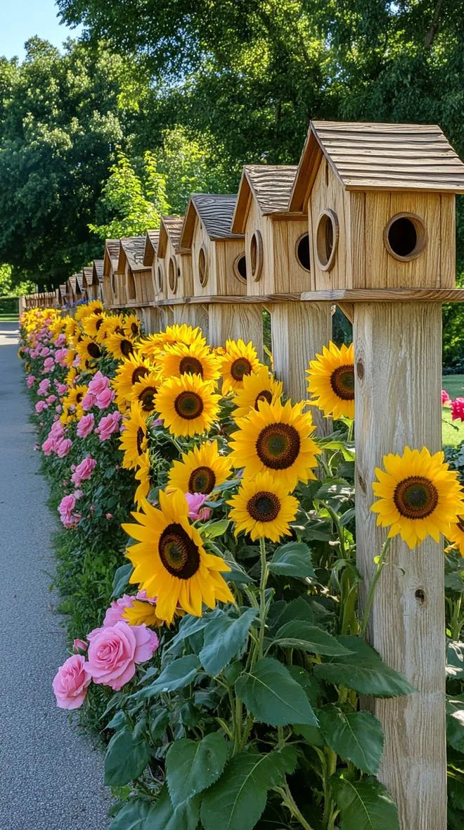 20. Hand-carved wooden birdhouses on tall poles-1 20. Hand-carved wooden birdhouses on tall poles-1