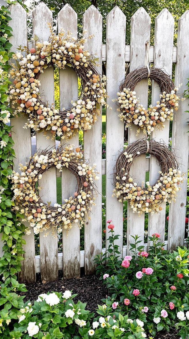 25 Rustic Farmhouse Garden Decor Ideas You Must See 50 25. Handwoven twig wreaths decorated with dried flowers-1