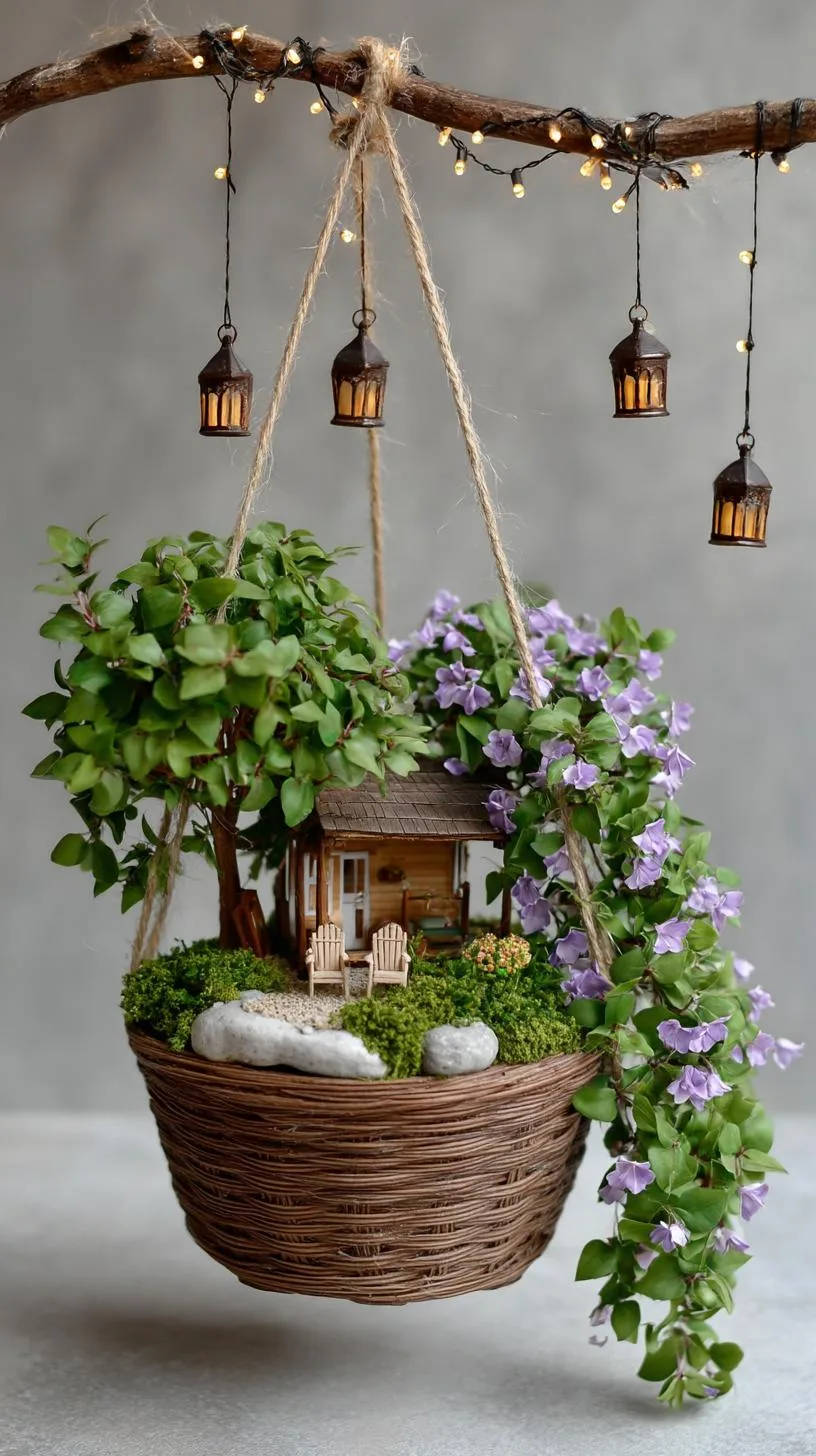 14. Hanging basket fairy scene with vines and lights-1