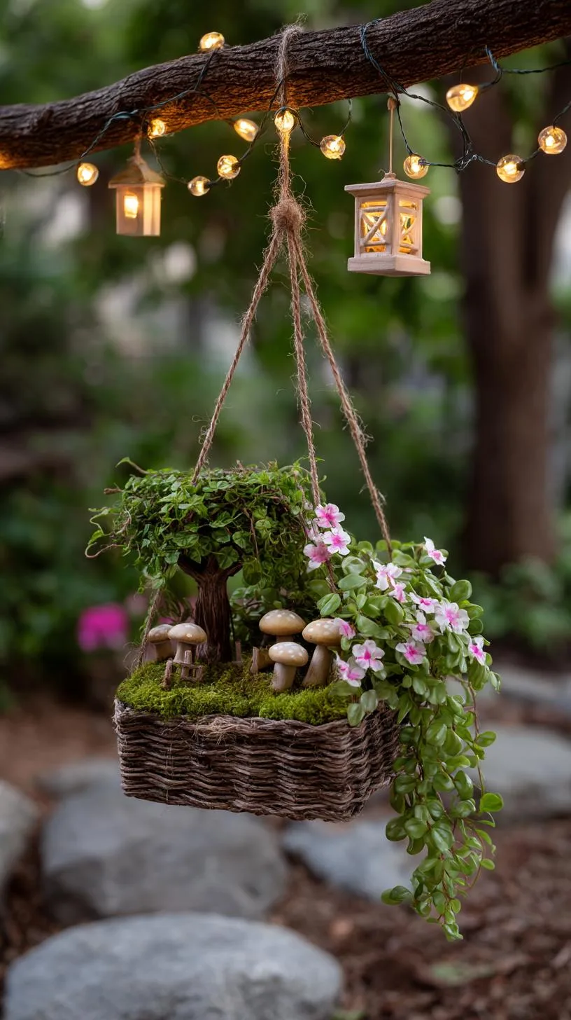14. Hanging basket fairy scene with vines and lights-2
