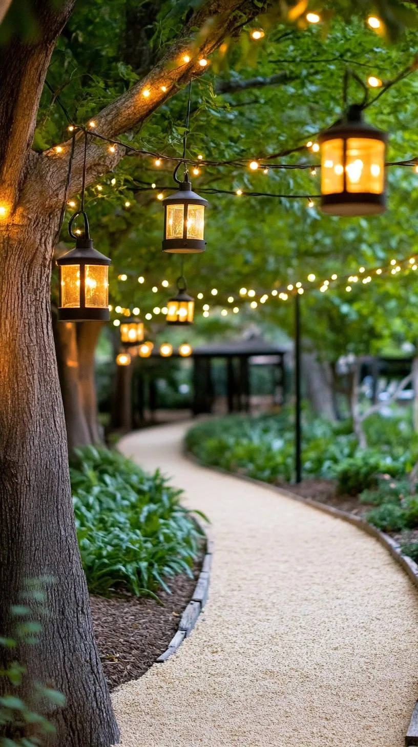 19. Hanging fairy lights over forested garden path-1