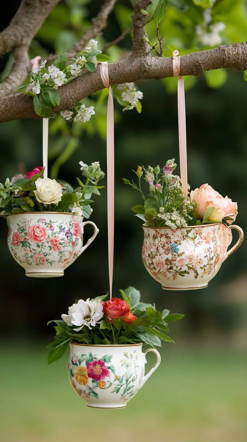 2. Hanging teacups used as floral planters-0