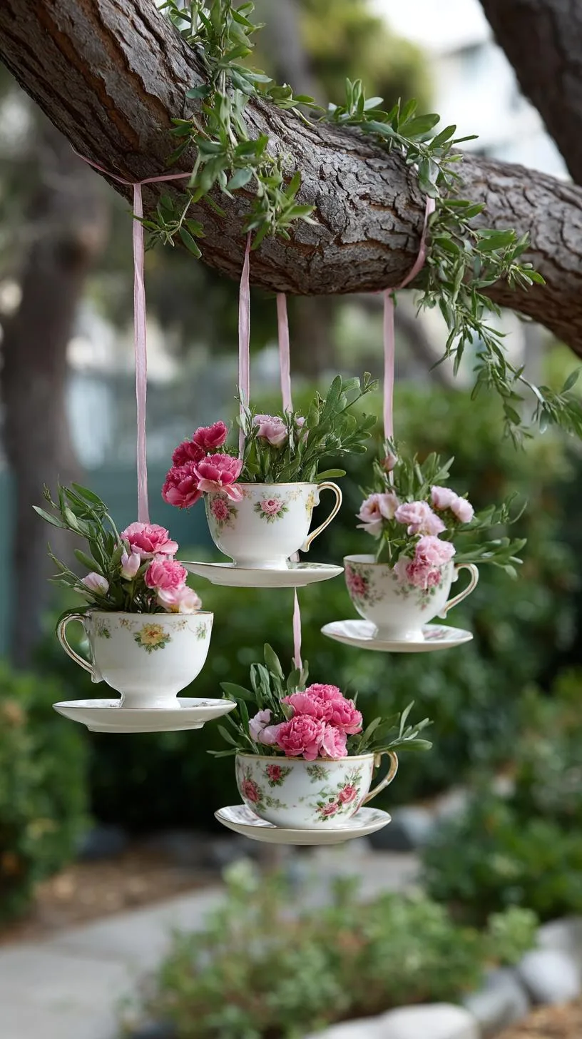 2. Hanging teacups used as floral planters-1