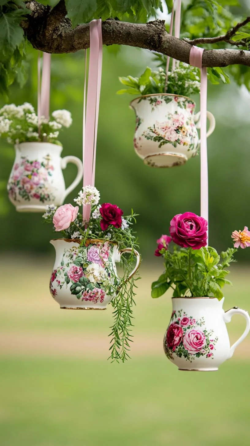 2. Hanging teacups used as floral planters-2