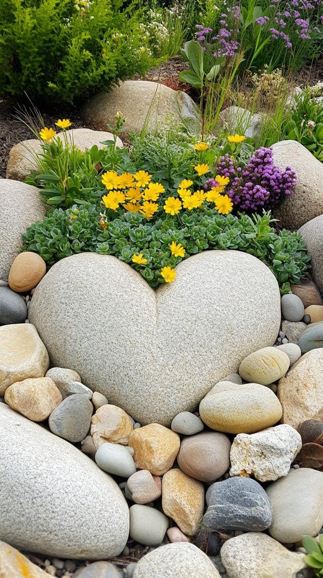 31 Rock Garden Ideas That Transform Any Outdoor Space 66 13. Heart-shaped rock bed filled with sedum-1