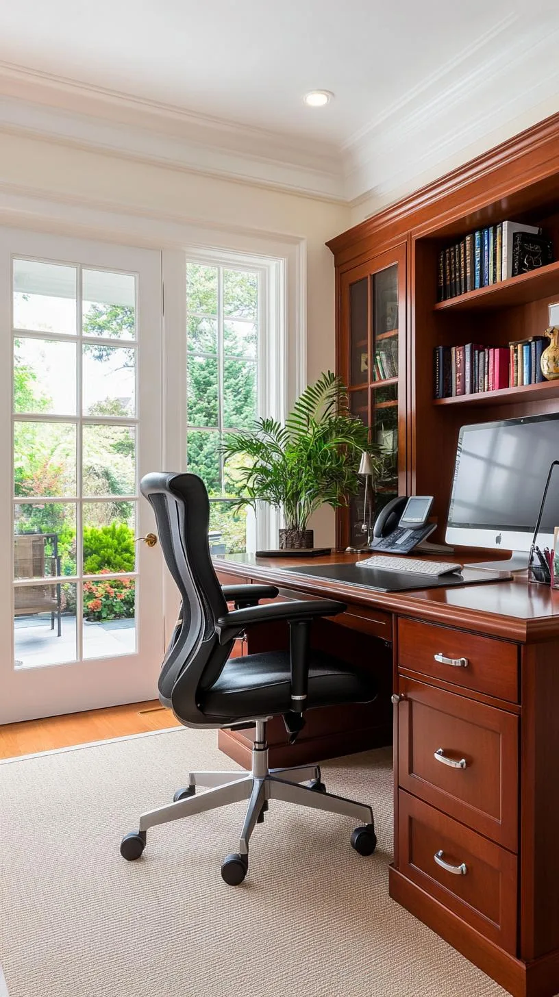 29. Home office with French doors and built-in cabinetry-2