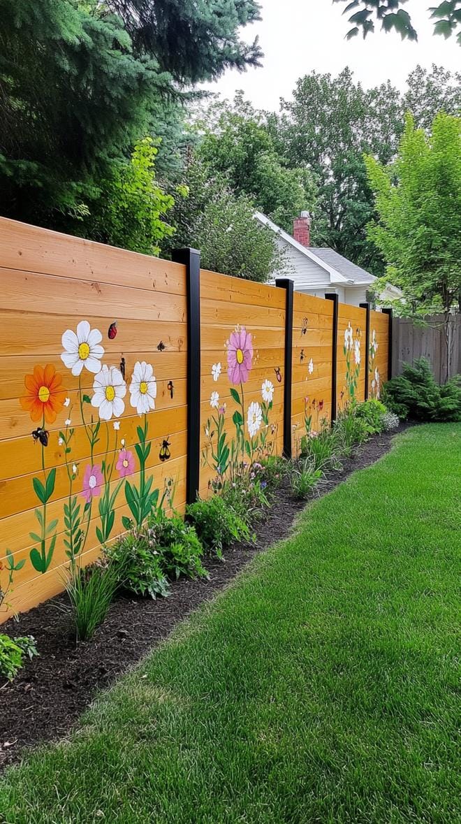 35 Unique Privacy Fence Ideas for a More Private Backyard 5 1. Horizontal cedar plank fence with black posts-2