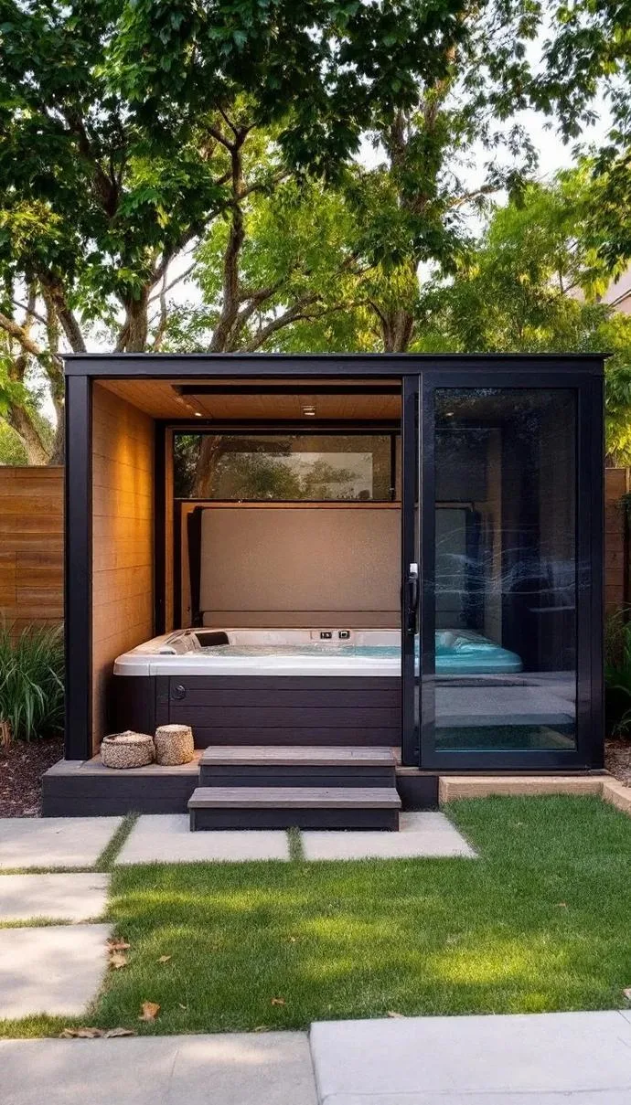 31 Best Hot Tub Ideas for the Ultimate Backyard Escape 50 9. Hot tub enclosure with retractable panels-0