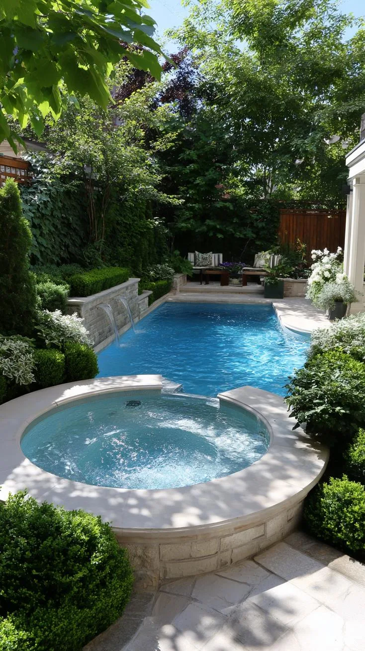 31 Best Hot Tub Ideas for the Ultimate Backyard Escape 107 18. Hot tub integrated into a small backyard pool-1