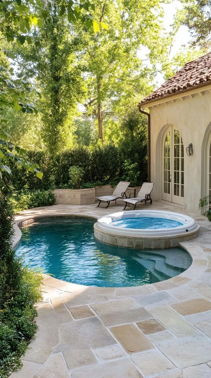 31 Best Hot Tub Ideas for the Ultimate Backyard Escape 108 18. Hot tub integrated into a small backyard pool-2