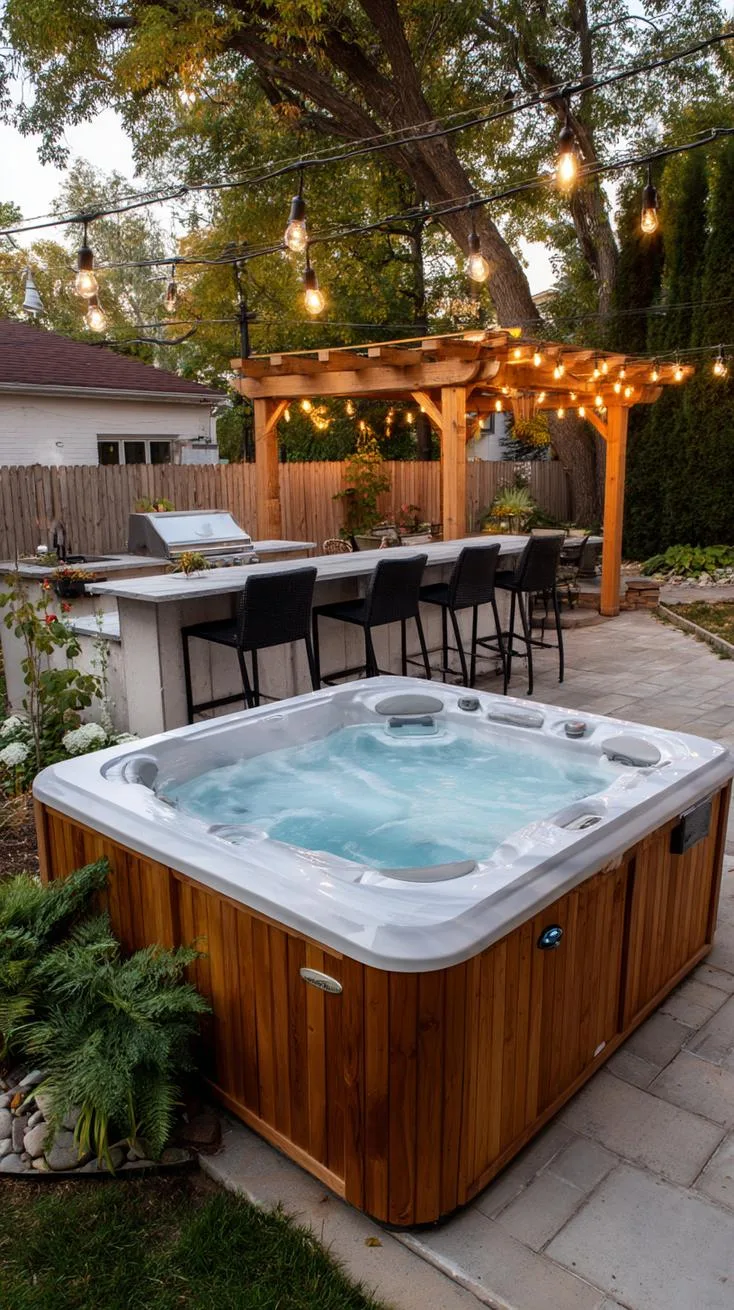 31 Best Hot Tub Ideas for the Ultimate Backyard Escape 171 31. Hot tub next to an outdoor kitchen and grill station-0