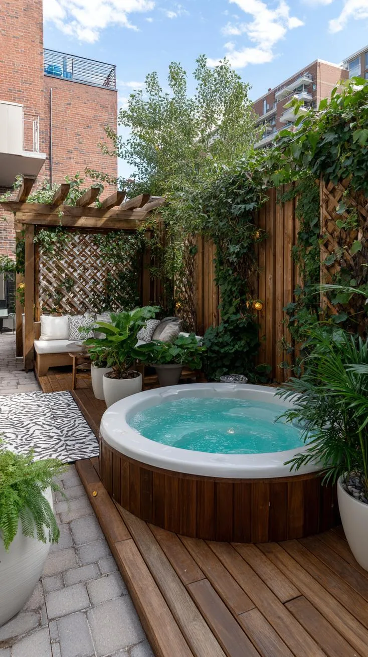 31 Best Hot Tub Ideas for the Ultimate Backyard Escape 19 4. Hot tub privacy fence with plants and screens-0