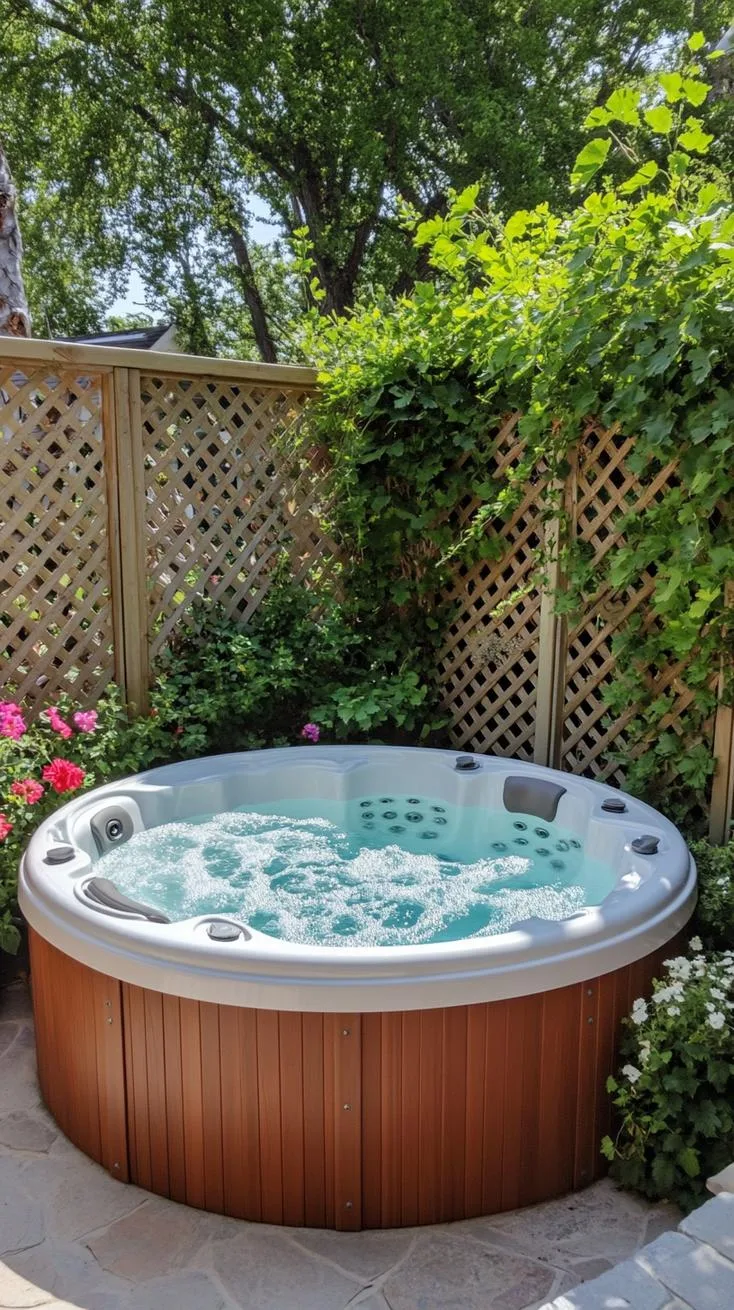 31 Best Hot Tub Ideas for the Ultimate Backyard Escape 20 4. Hot tub privacy fence with plants and screens-1