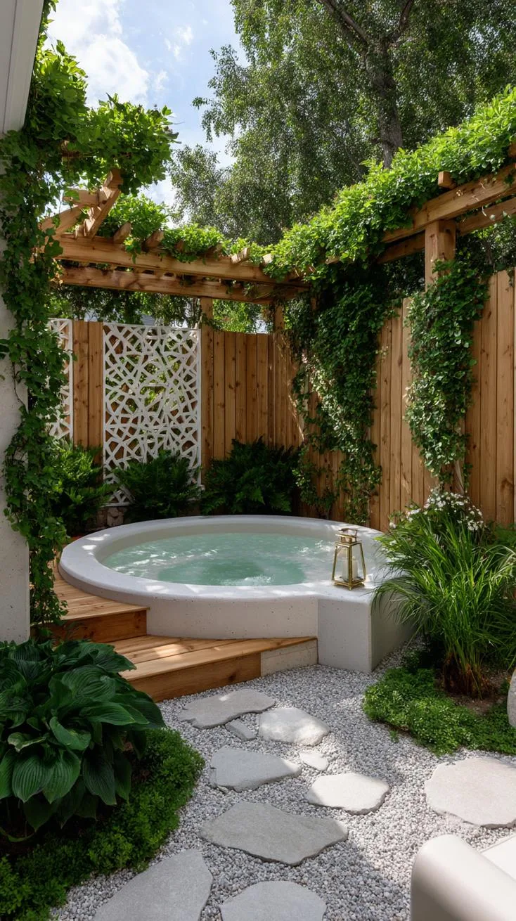 31 Best Hot Tub Ideas for the Ultimate Backyard Escape 21 4. Hot tub privacy fence with plants and screens-2