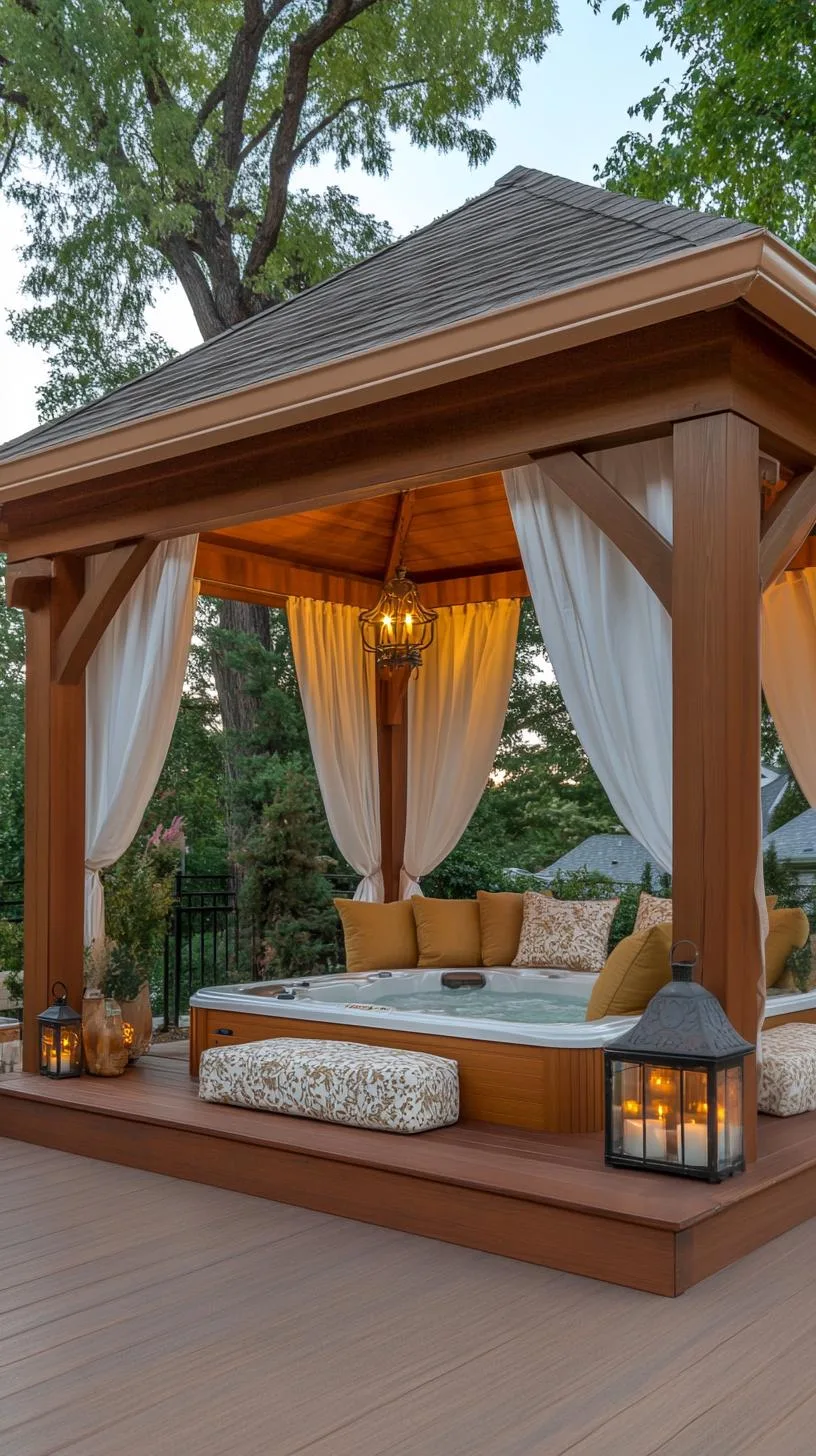 31 Best Hot Tub Ideas for the Ultimate Backyard Escape 80 14. Hot tub under a gazebo with sheer curtains-1