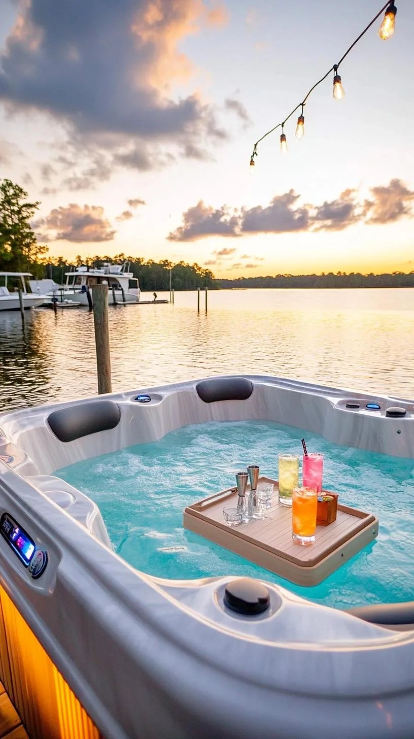 31 Best Hot Tub Ideas for the Ultimate Backyard Escape 127 22. Hot tub with floating bar tray and LED mood lighting-0